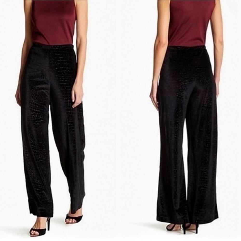 NWT Romeo & Juliet Couture Velvet Snake Print Wide Leg Pants Black Stretch S